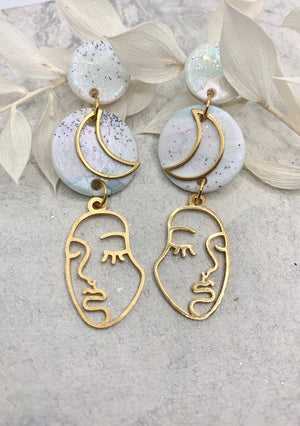 Open image in slideshow, Persephone Galaxy Face Silhouette Earrings
