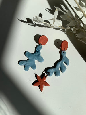 Open image in slideshow, Henrietta Coral and Flower Mismatched Earrings
