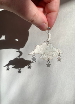 Open image in slideshow, The Cirrus Cloud and Star Polymer Clay Earrings
